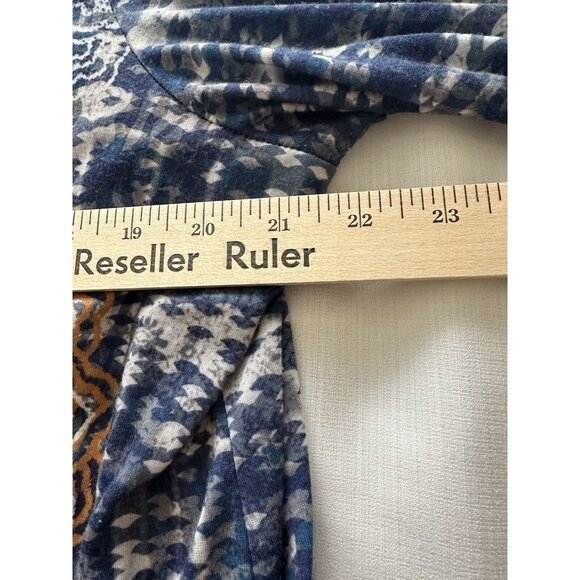 Catherine’s Bejeweled Tunic Top 3/4 Sleeve Blue Gold Grey SZ 1X Plus - Picture 3 of 7